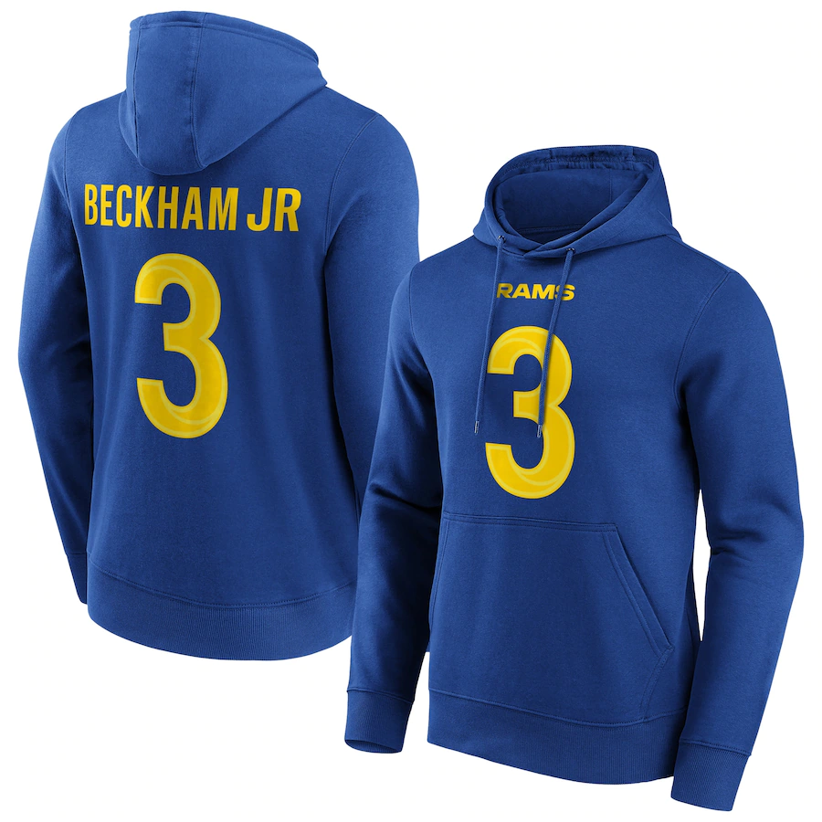 Men's Los Angeles Rams #3 Odell Beckham Jr. Blue Hoodie Men's Los Angeles Rams #3 Odell Beckham Jr. Blue Hoodie